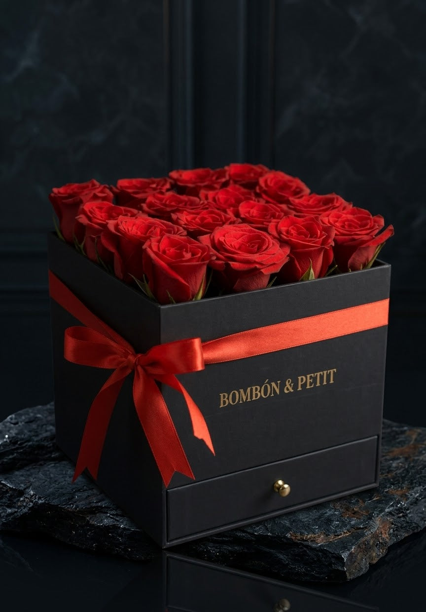 Éclat Rouge | Caja de Rosas con Bombones Gourmet